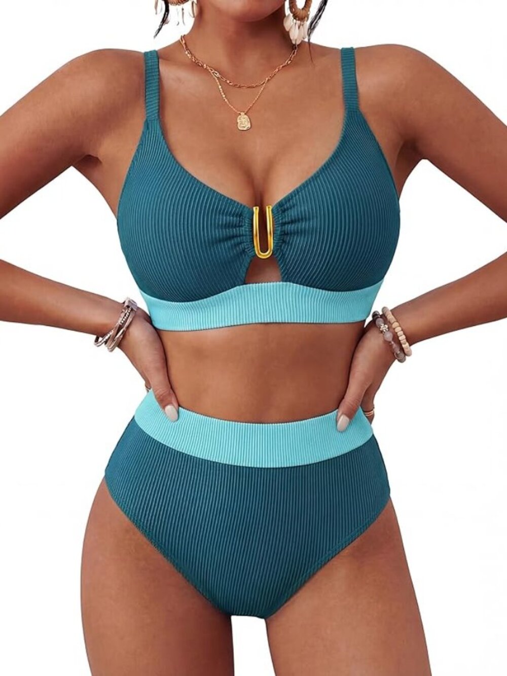 BMJL Womens High Waisted Bikini Sets Ribbed Two Piece